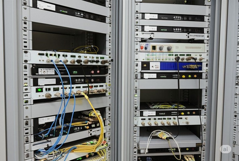 Racks of EGSE equipment with wiring and components